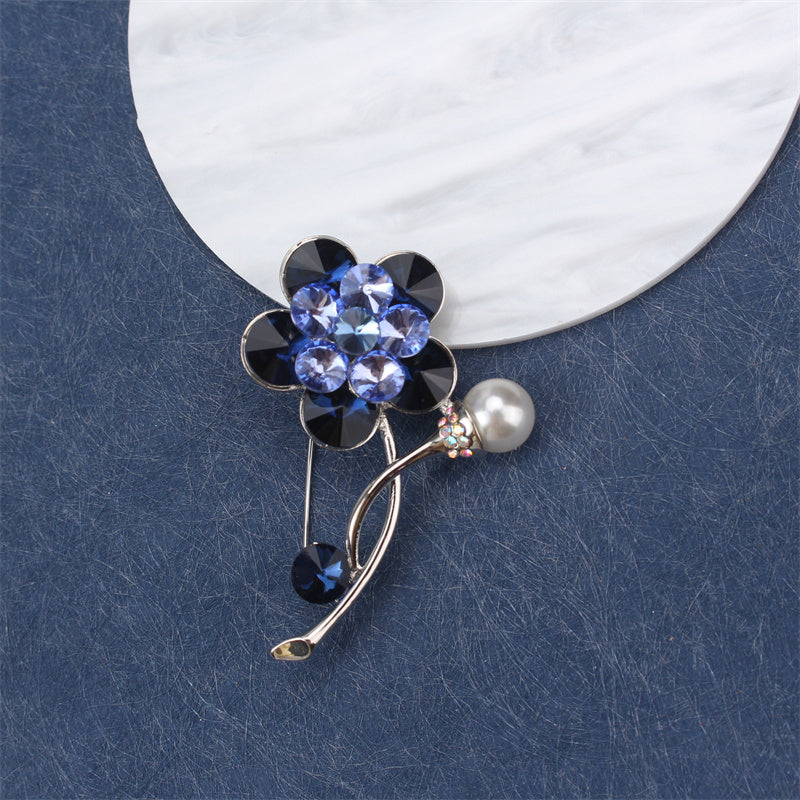 Crystal Flower Brooch Pin for Women Alloy Enamel Lapel Jewelry
