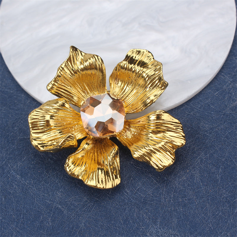 Crystal Rose Brooch Enamel Flower Pin for Women Coats and Suits Jewelry