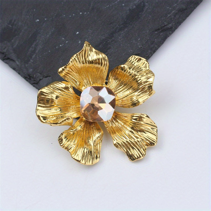 Crystal Rose Brooch Enamel Flower Pin for Women Coats and Suits Jewelry