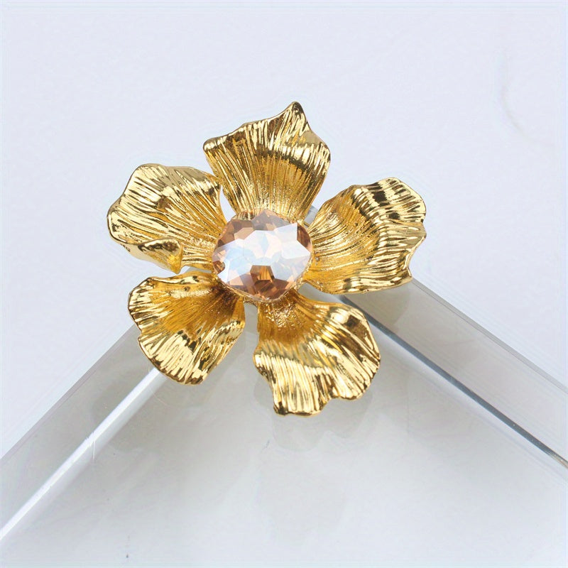 Crystal Rose Brooch Enamel Flower Pin for Women Coats and Suits Jewelry