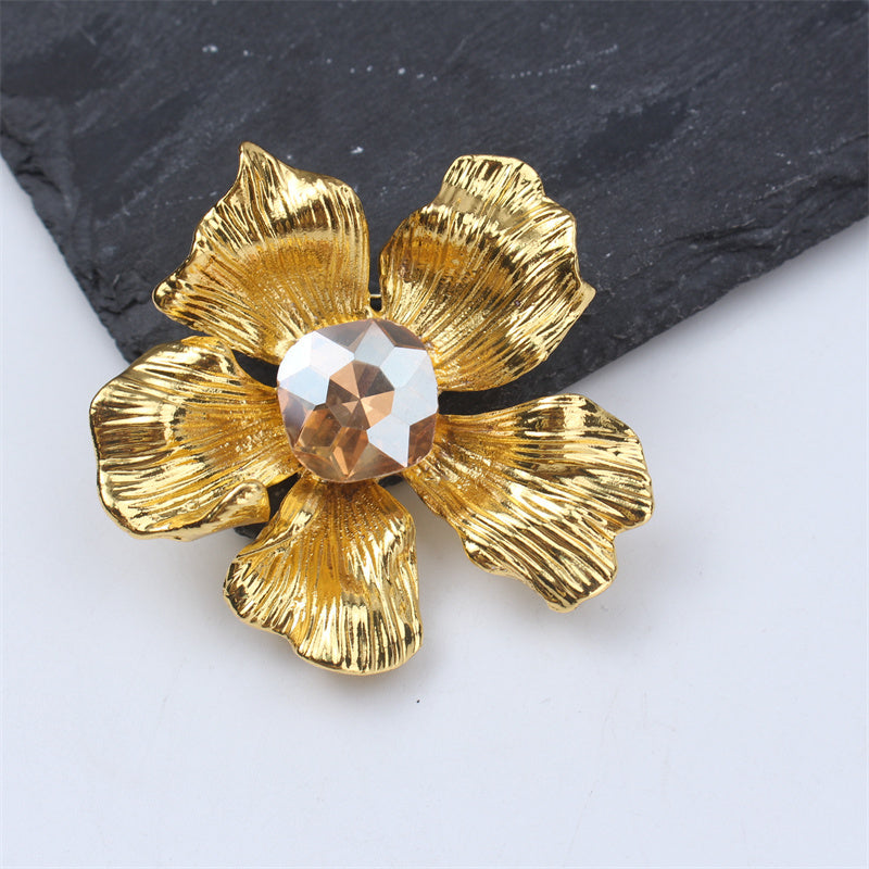 Crystal Rose Brooch Enamel Flower Pin for Women Coats and Suits Jewelry