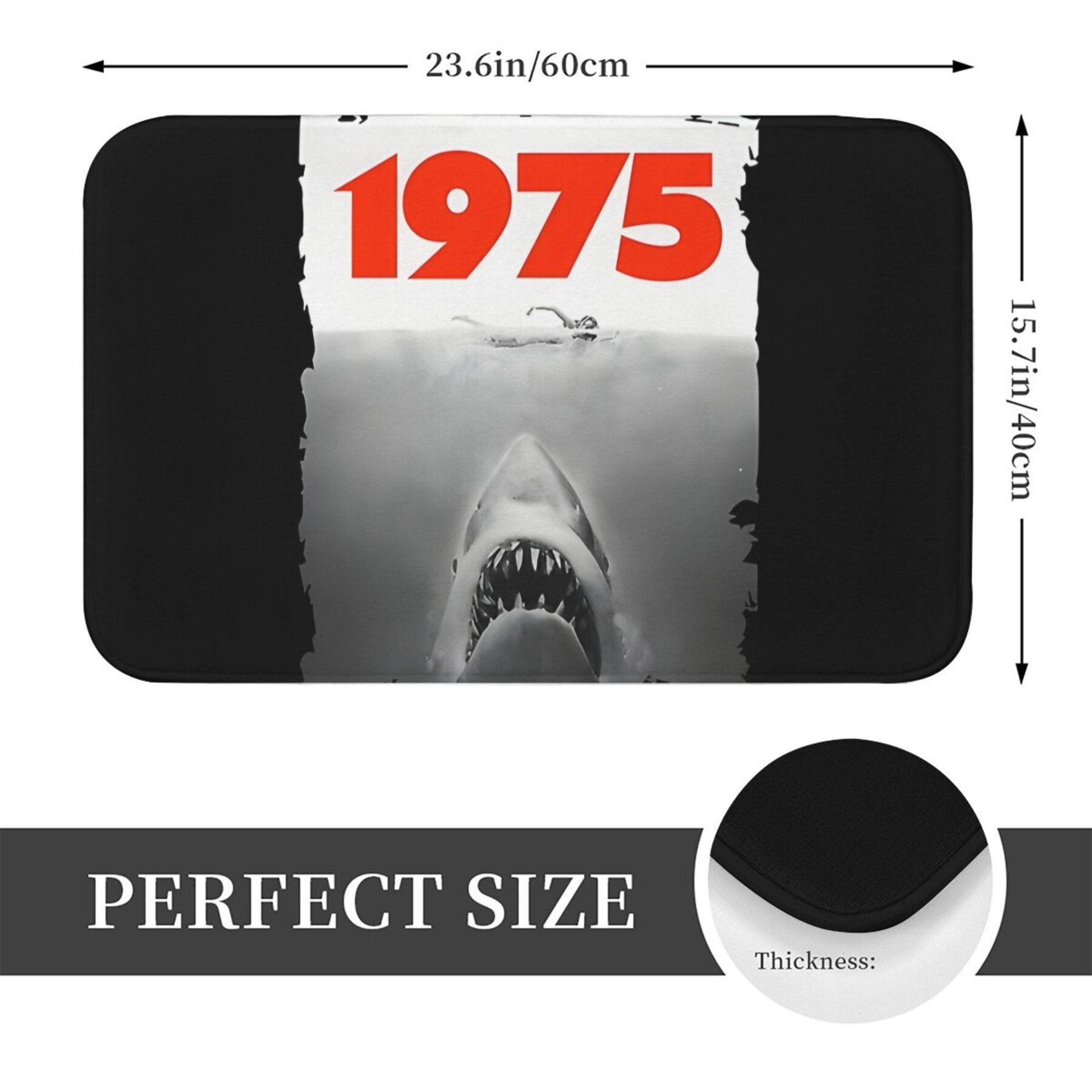 Jaws Fan-Inspired Bathroom Mat Lightweight Polyester Rug Machine Washable Rectangle Shape