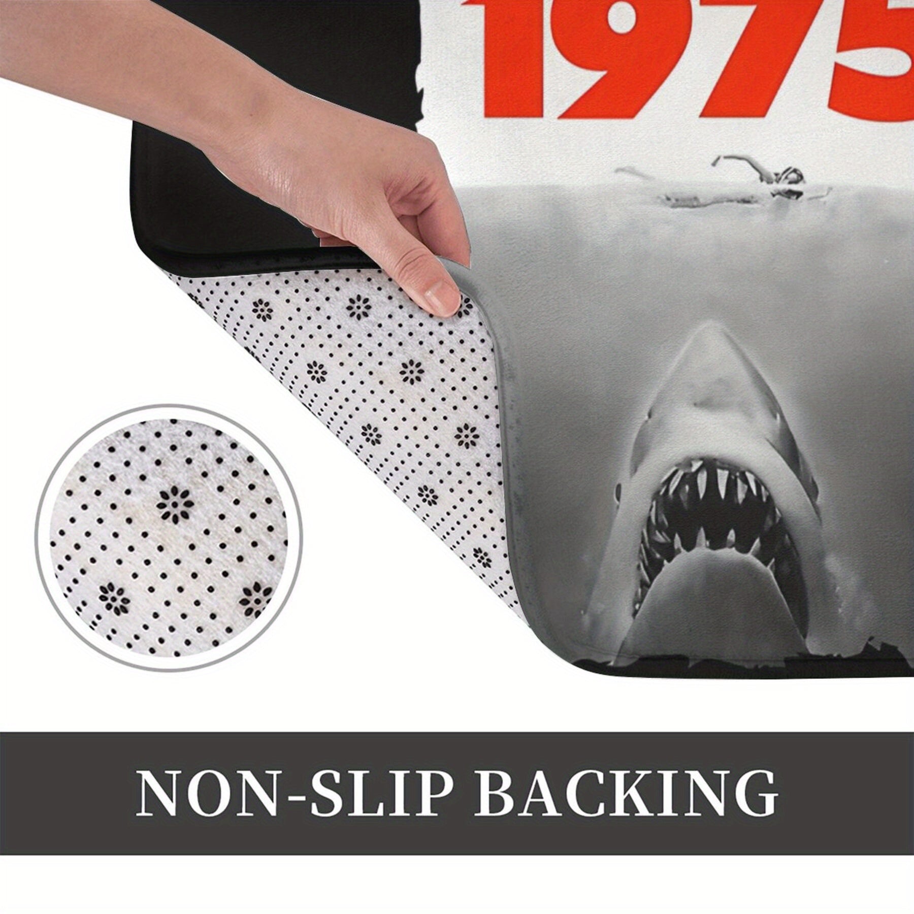 Jaws Fan-Inspired Bathroom Mat Lightweight Polyester Rug Machine Washable Rectangle Shape