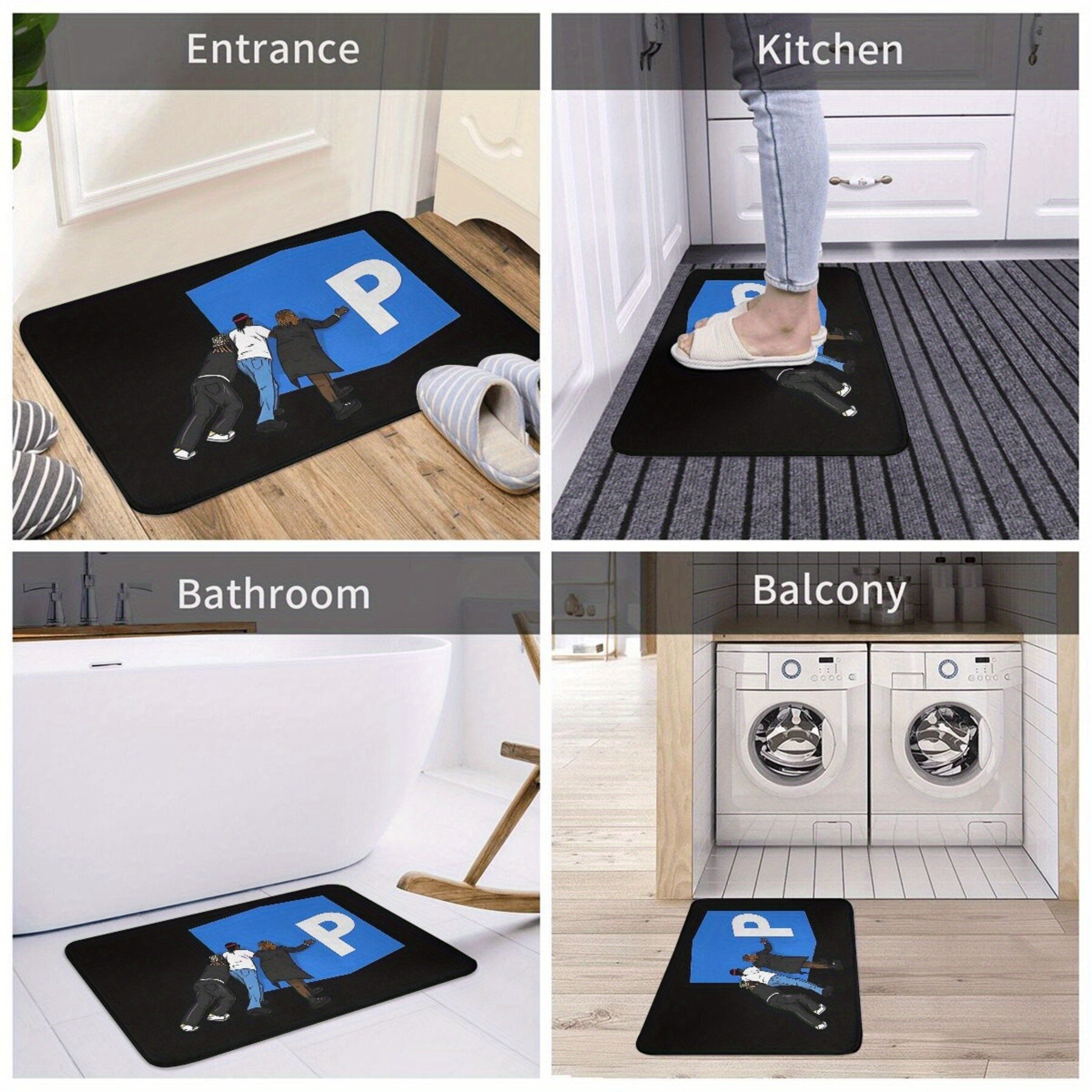 Polyester Doormat Non-Slip Backing Machine Washable Home Decor Entrance Rug