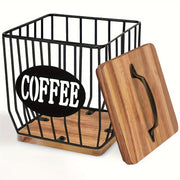 Estante para cápsulas de café Black Metal con base de madera, organizador de gran capacidad