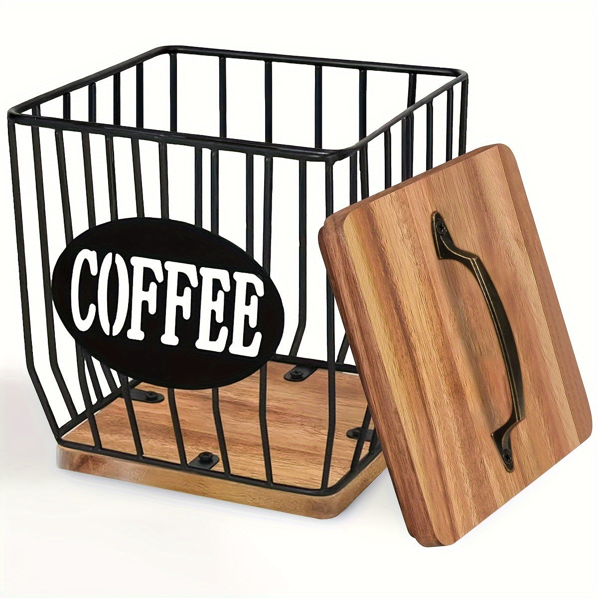 Estante para cápsulas de café Black Metal con base de madera, organizador de gran capacidad