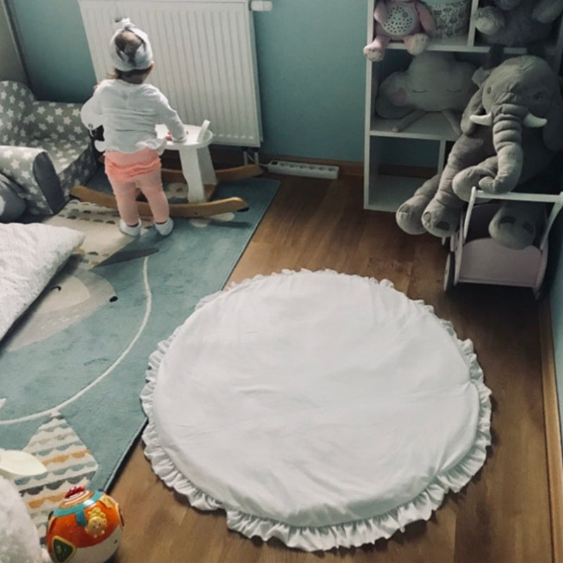 Kids Play Mat with Lace Edging, Crawling Blanket, Stroller Cover, Nursery Decor in Light Gray White Pink