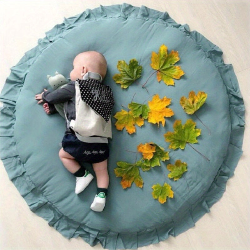 Kids Play Mat with Lace Edging, Crawling Blanket, Stroller Cover, Nursery Decor in Light Gray White Pink