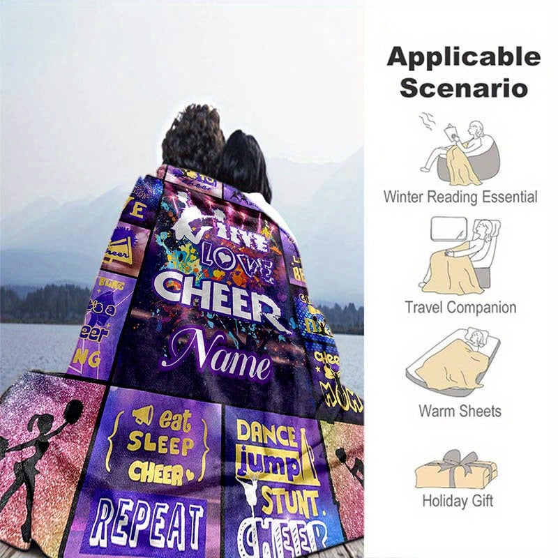 Cozy Polyester Throw Blanket with Custom Cheerleader and Name Design for Chair Bed Sofa