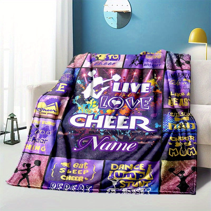 Cozy Polyester Throw Blanket with Custom Cheerleader and Name Design for Chair Bed Sofa