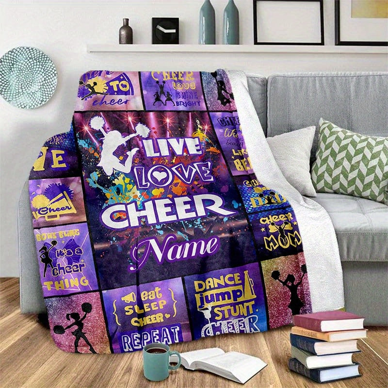 Cozy Polyester Throw Blanket with Custom Cheerleader and Name Design for Chair Bed Sofa