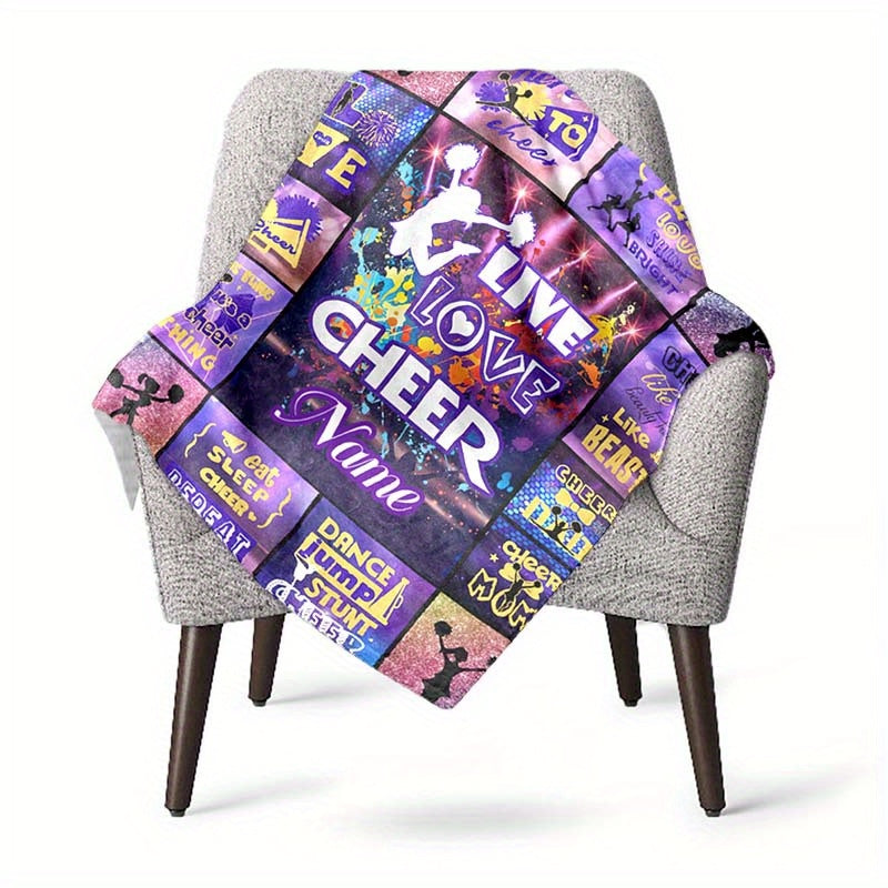 Cozy Polyester Throw Blanket with Custom Cheerleader and Name Design for Chair Bed Sofa