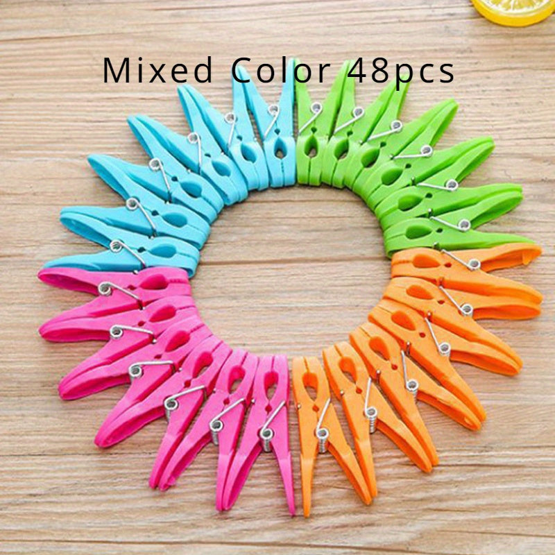 Pack of 48 Colorful Plastic Clothespins Laundry Clips with Springs for Air-Drying