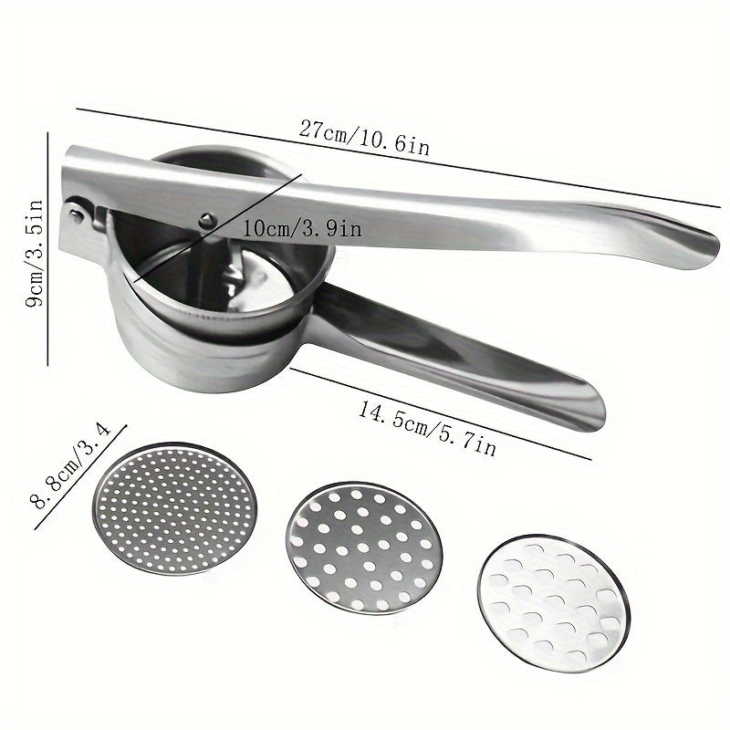 Naychali po'latdan yasalgan 3-in-1 kartoshka pyure pressi va limon siqgichi, sirpanmaydigan tutqich bilan - kartoshka ezish, limon siqish va sabzavotlarni maydalash uchun ko'p funksiyali oshxona asbobi