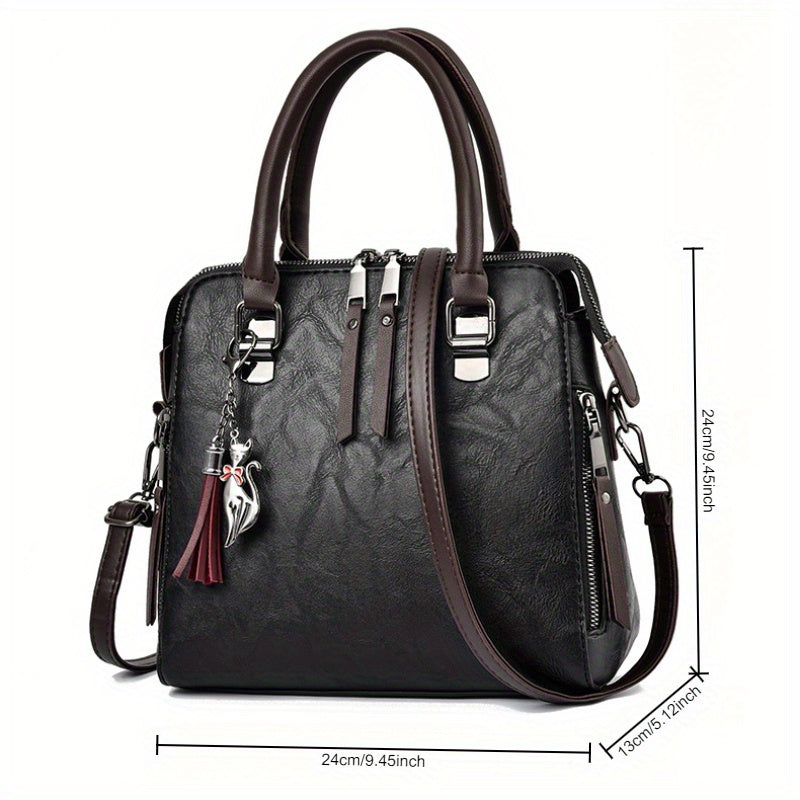 Bolso de gran capacidad estilo coreano con borla y cierre de cremallera en varios colores