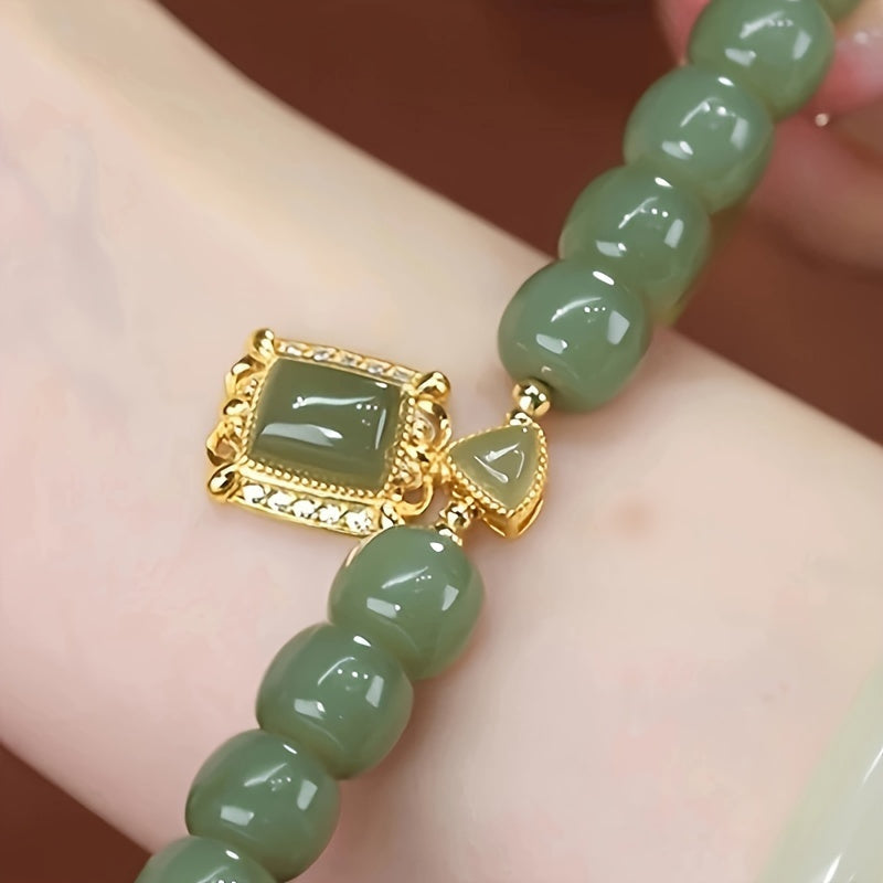 Green Jade Bracelet with Imitation Jade Pendant for Women Stylish Jewelry