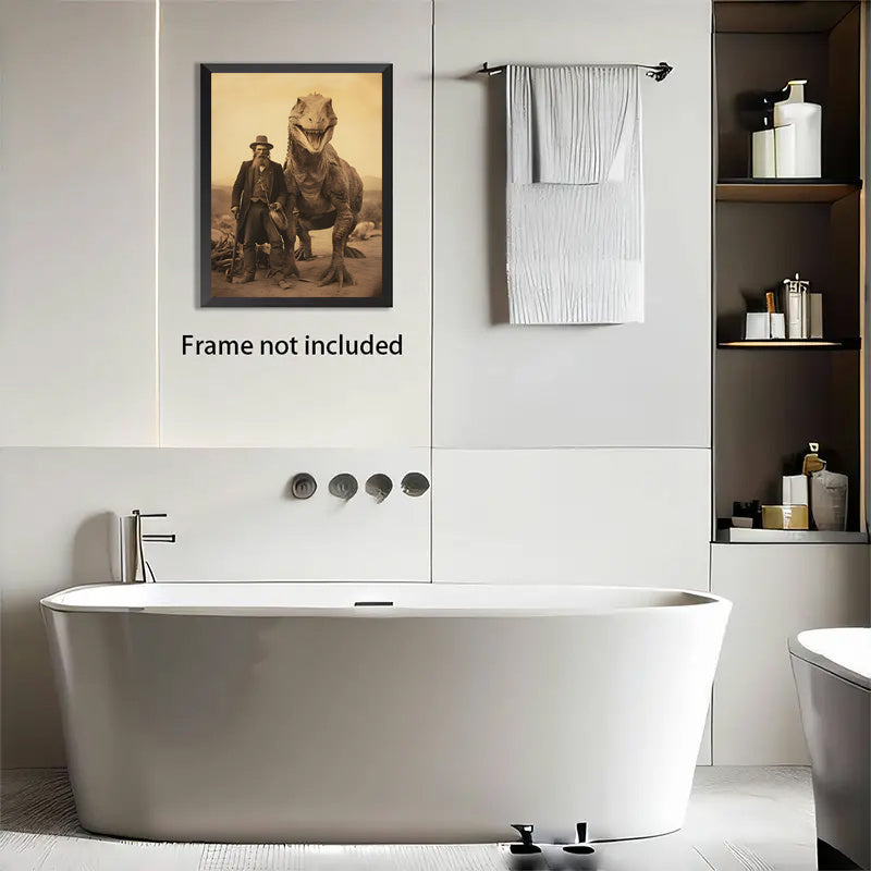 Arte de pared vintage de dinosaurio y vaquero para sala de estar, dormitorio, oficina, decoración