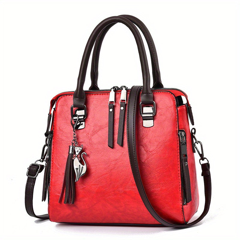 Bolso de gran capacidad estilo coreano con borla y cierre de cremallera en varios colores