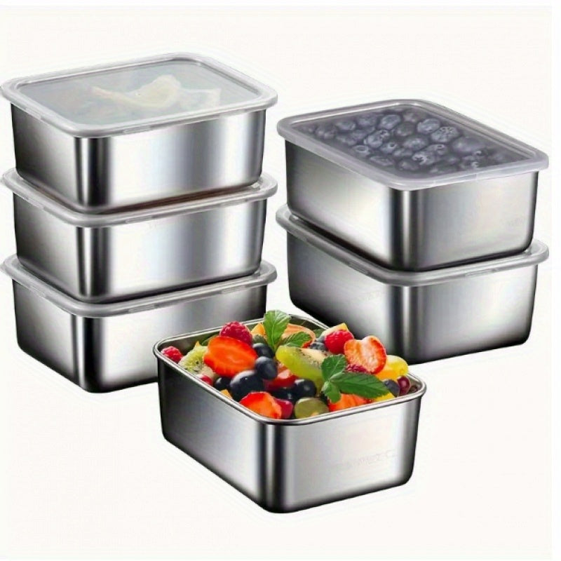 Set of 6 or 8 Stainless Steel Food Storage Containers with Flip Top Lids