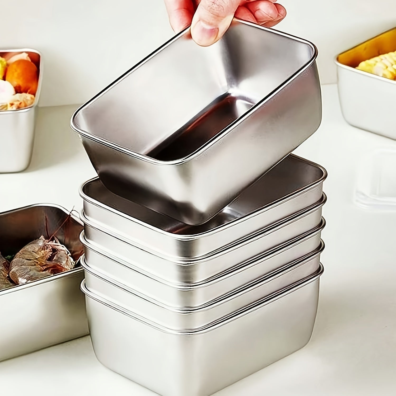 Set of 6 or 8 Stainless Steel Food Storage Containers with Flip Top Lids