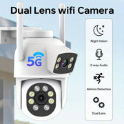 Dual Lens WiFi Security Camera with AI Human Detection Two-Way Audio and Night Vision