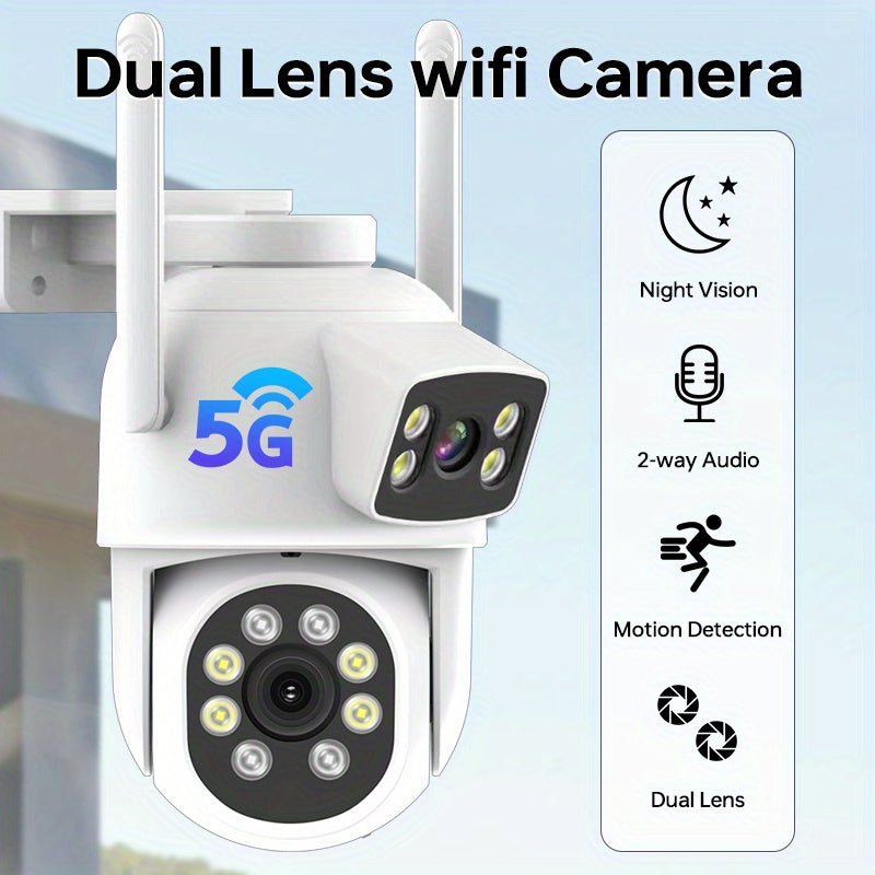 Dual Lens WiFi Security Camera with AI Human Detection Two-Way Audio and Night Vision