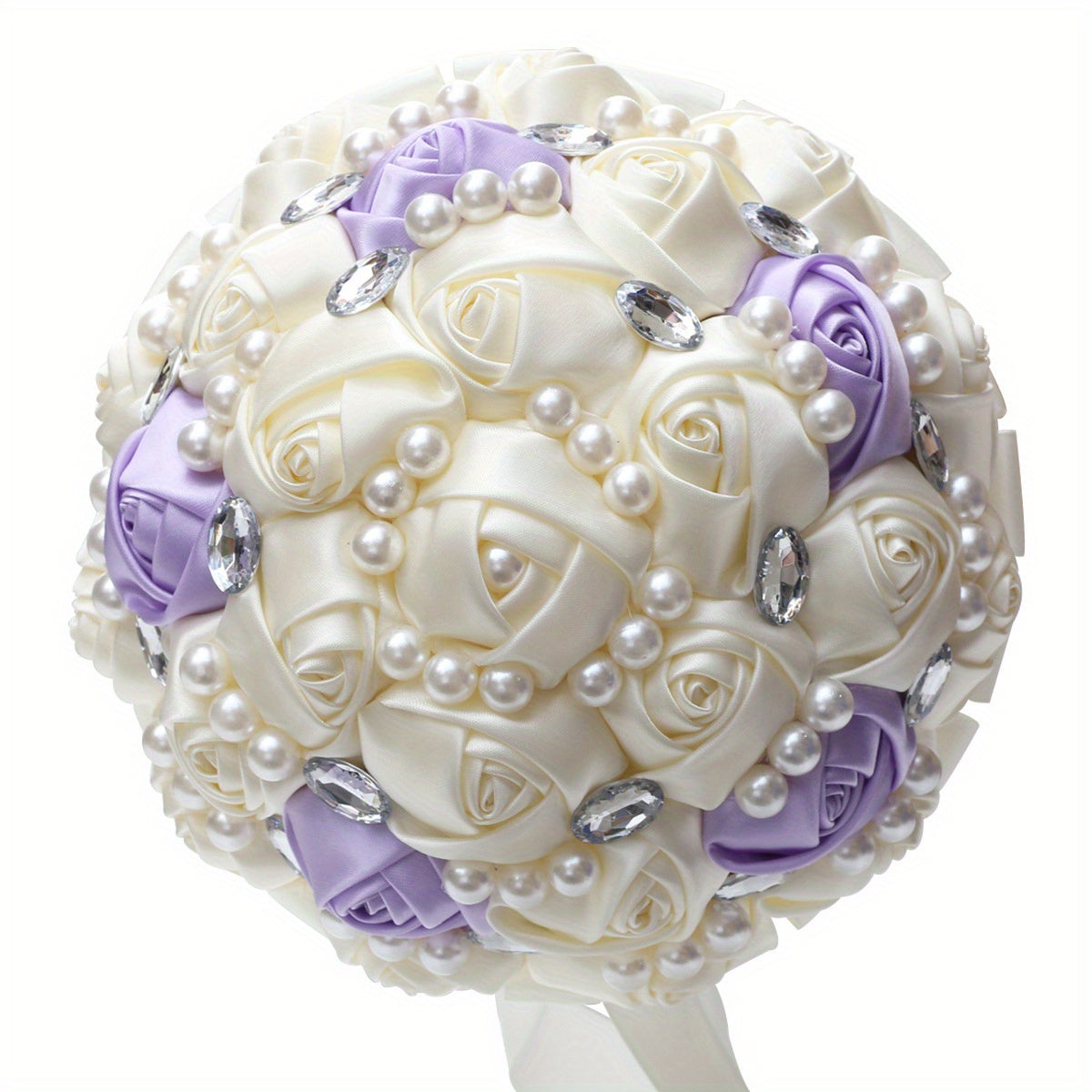 Pearl Bridal Bouquet with Ribbon Artificial Flowers for Weddings and Festivals 18cm