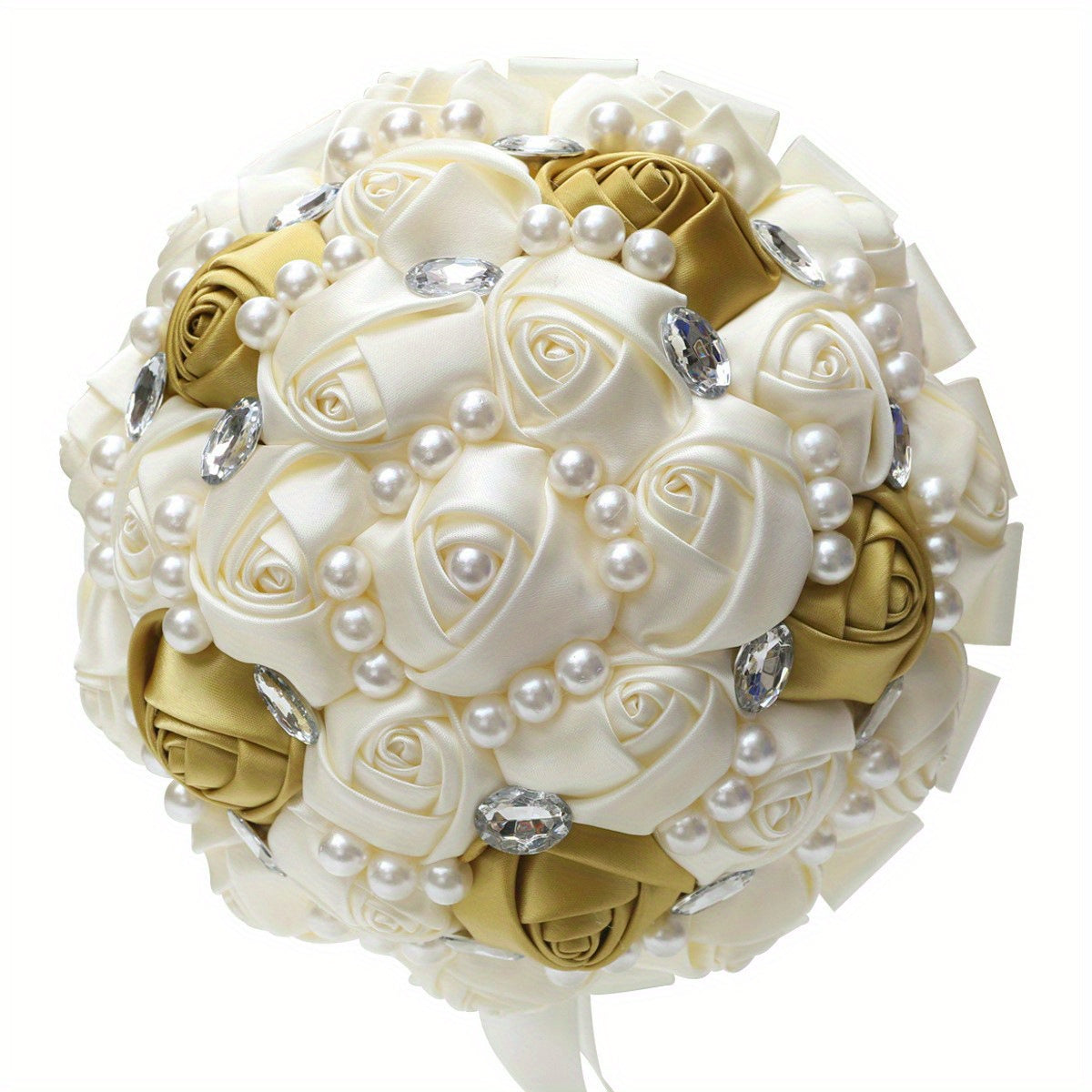 Pearl Bridal Bouquet with Ribbon Artificial Flowers for Weddings and Festivals 18cm