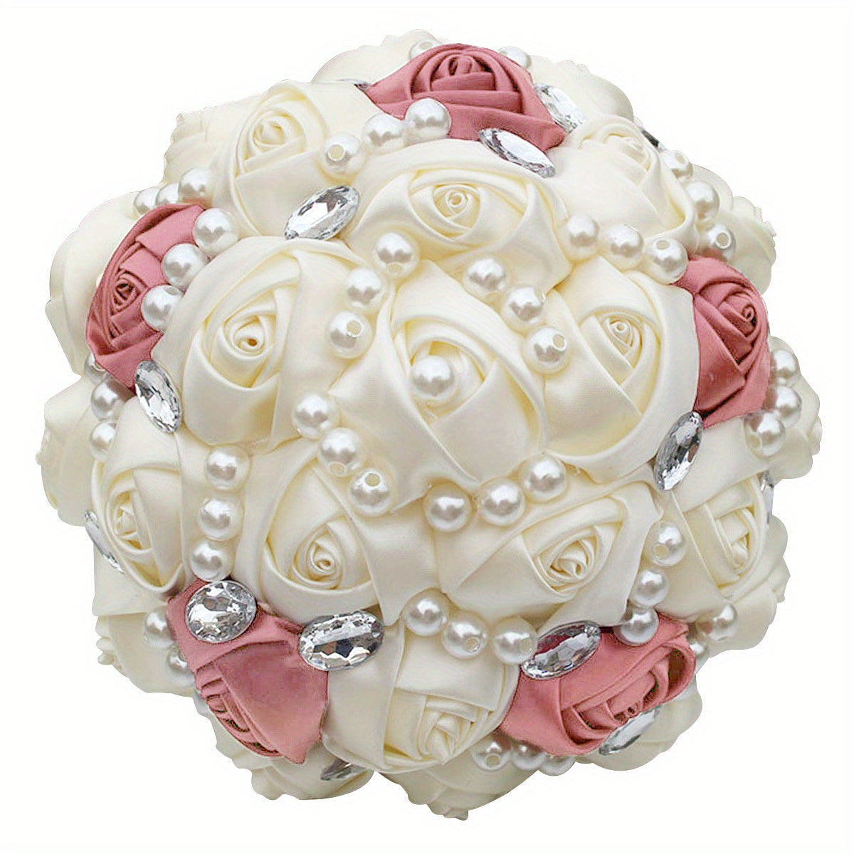 Pearl Bridal Bouquet with Ribbon Artificial Flowers for Weddings and Festivals 18cm