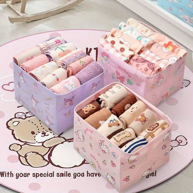 Set of 3 Hello Kitty & Friends Folding Storage Boxes for Socks Clothes Stationery Mixed Colors