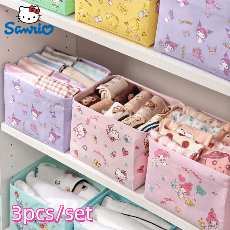 Set of 3 Hello Kitty & Friends Folding Storage Boxes for Socks Clothes Stationery Mixed Colors