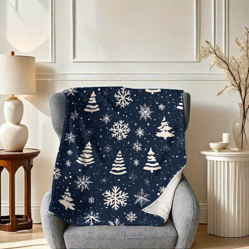 Flannel Throw Blanket with Christmas Tree Design Cozy Warm for Couch Bed Travel
