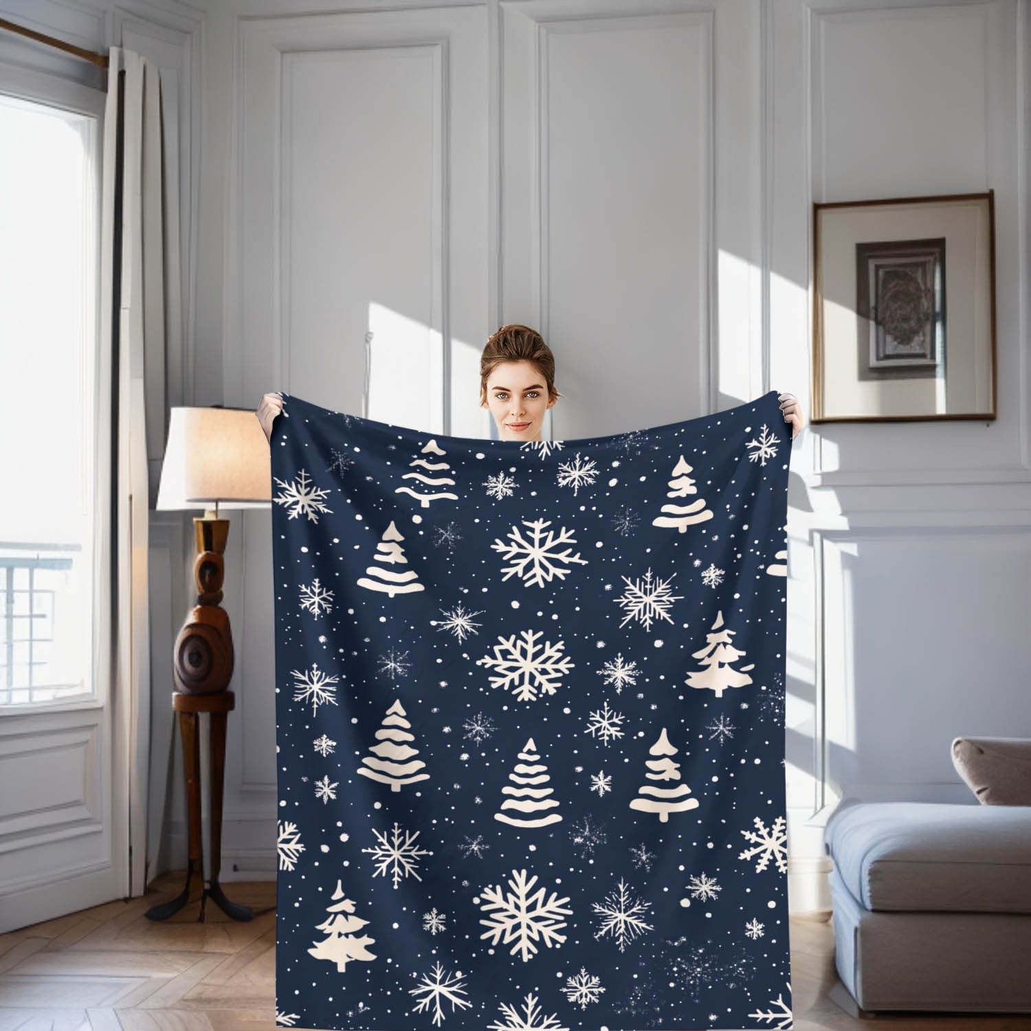 Flannel Throw Blanket with Christmas Tree Design Cozy Warm for Couch Bed Travel