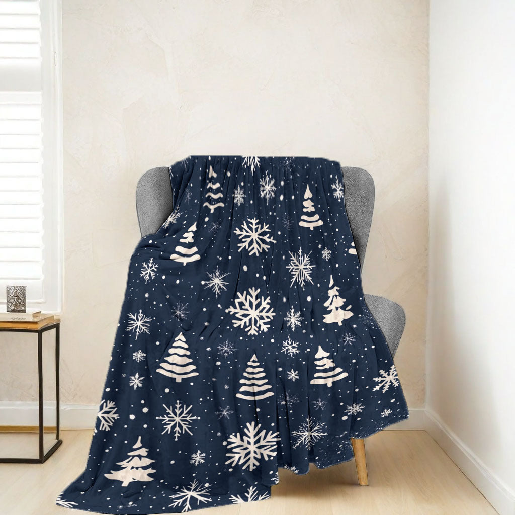 Flannel Throw Blanket with Christmas Tree Design Cozy Warm for Couch Bed Travel