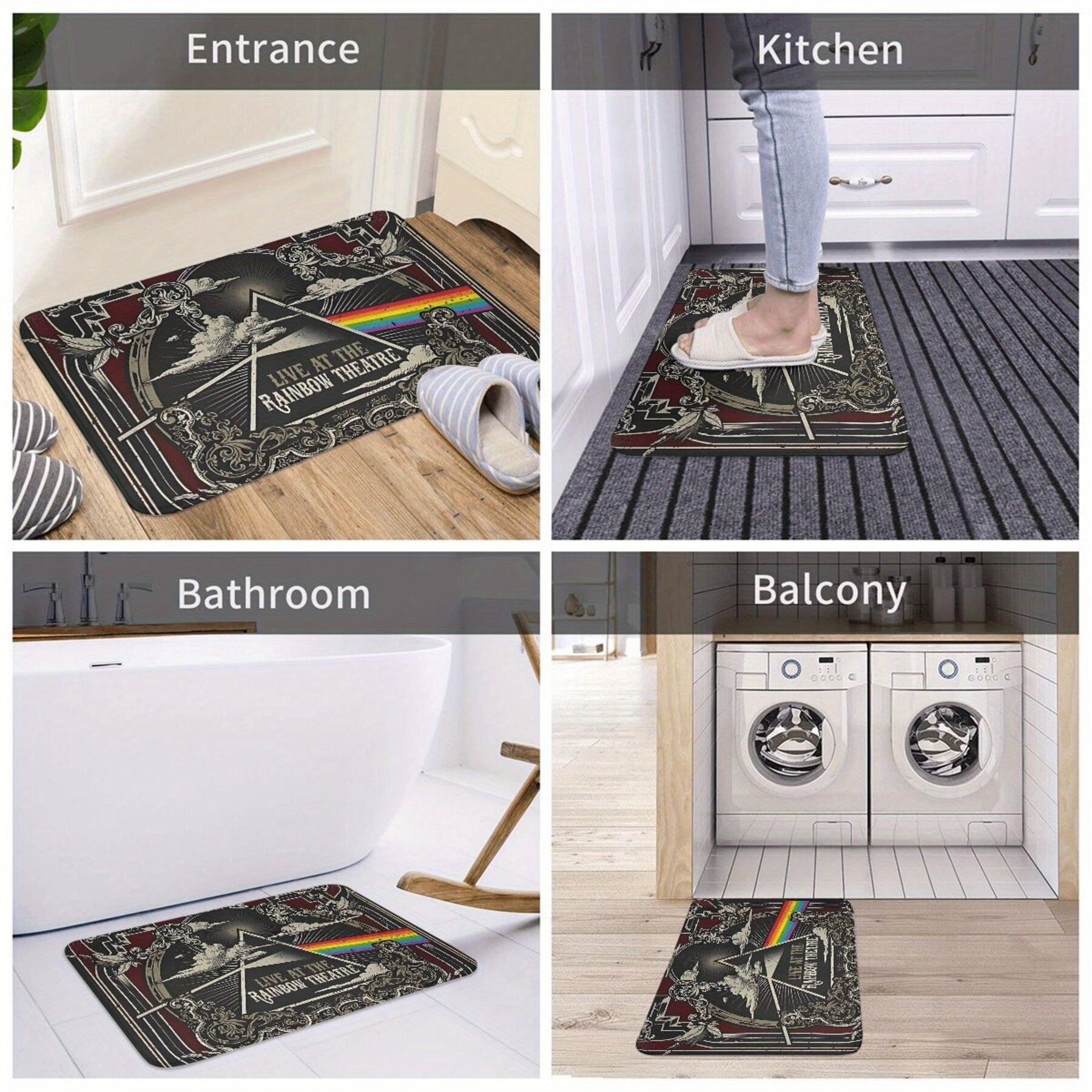 Retro Dark Side Moon Tour Doormat Polyester Non-Slip Rug for Bath Kitchen Balcony