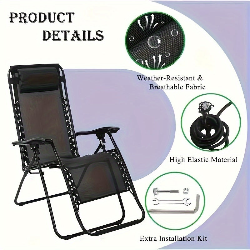 Textilene Fabric Replacement Kit for Zero Gravity Chairs with Bungee Cords Black