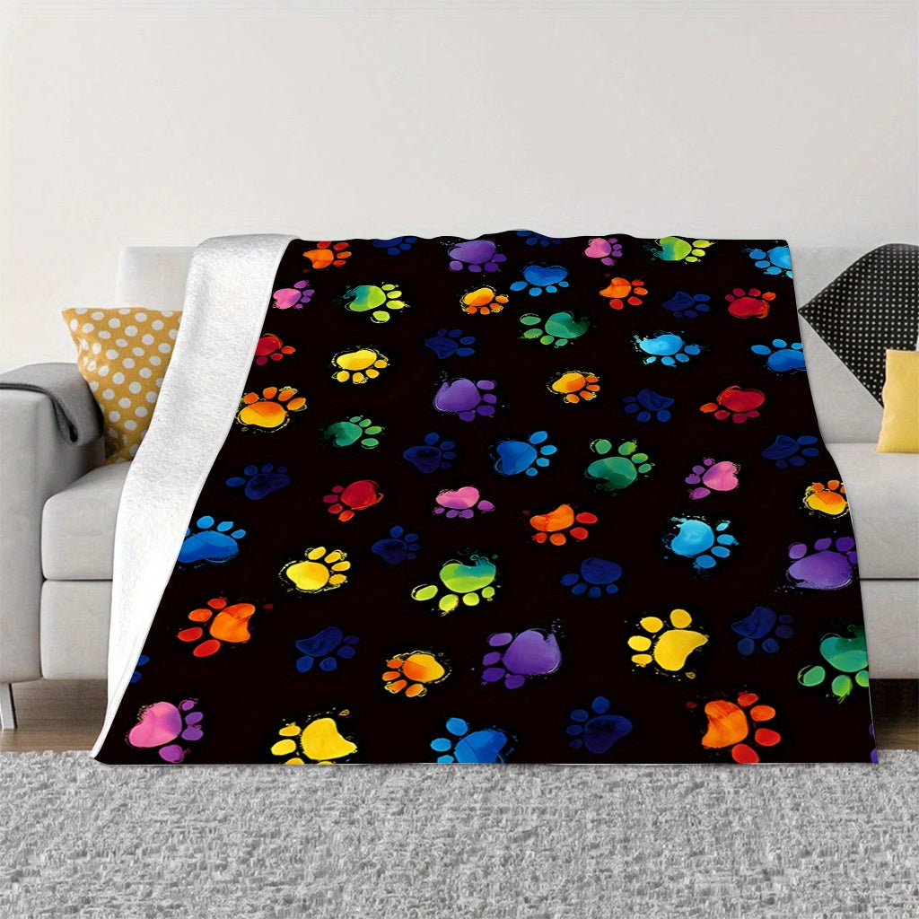 Vibrant Paw Print Flannel Fleece Throw Blanket for Sofa Bed Travel All-Season Cozy