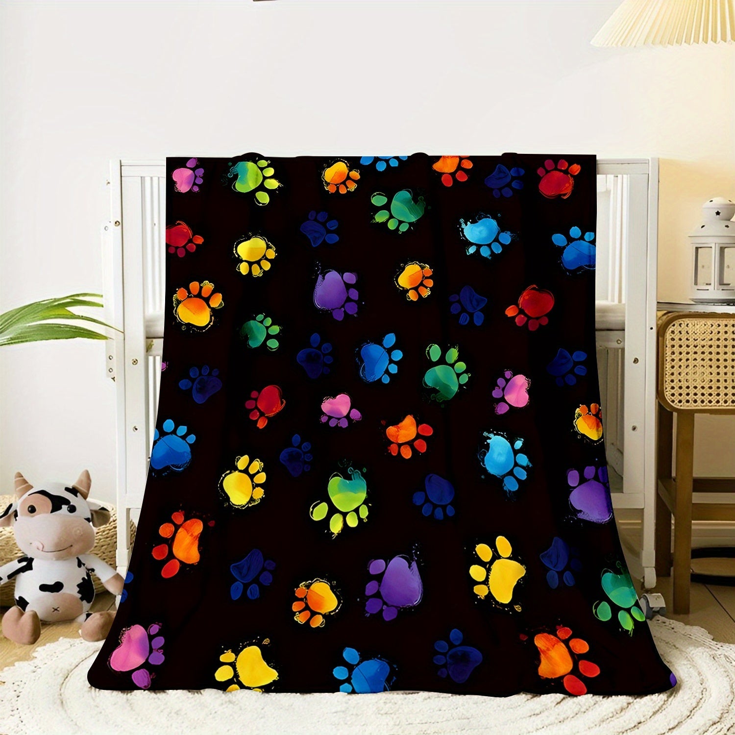 Vibrant Paw Print Flannel Fleece Throw Blanket for Sofa Bed Travel All-Season Cozy