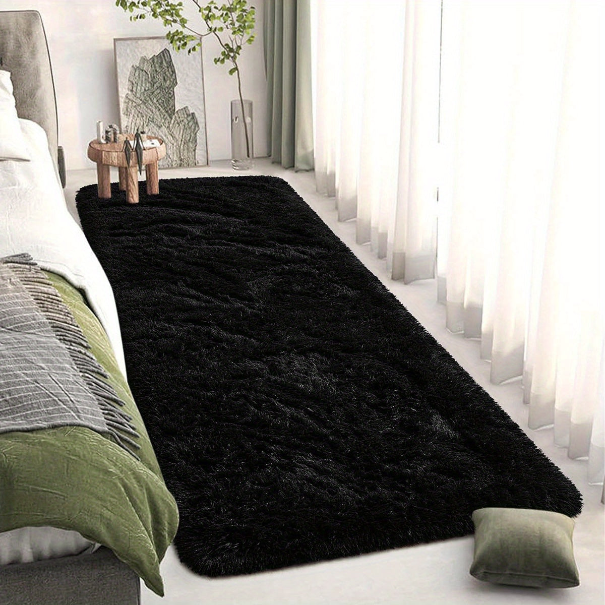 Alfombra de terciopelo ultra suave, felpuda antideslizante para sala de estar y dormitorio, decoración