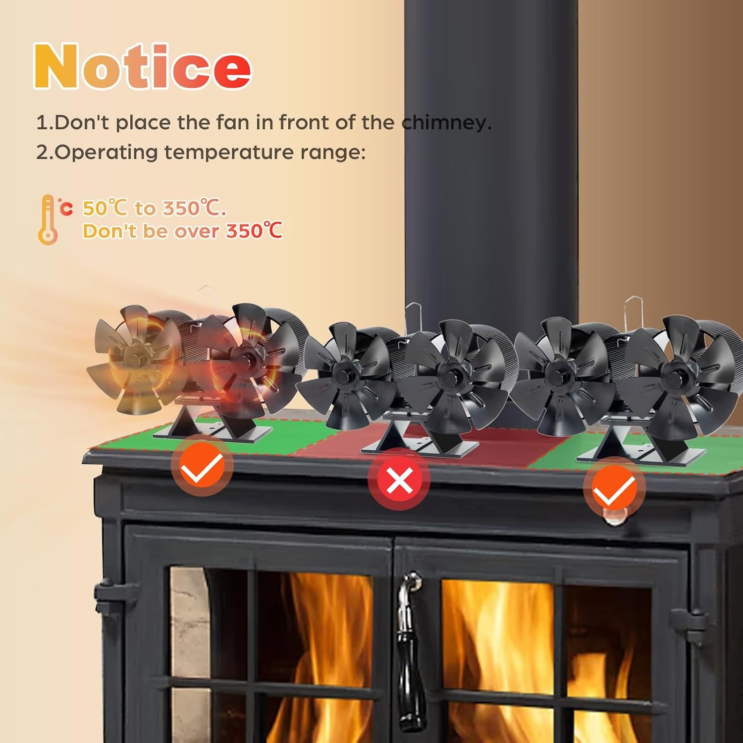 Portable Aluminum Dual-Head Fireplace Fan for Wood Burning Fireplaces No Electricity