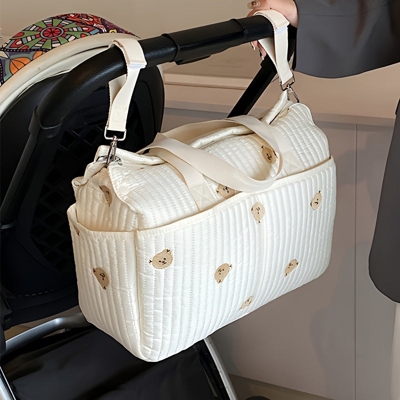 Large Quilted Diaper Bag with Stroller Straps and Changing Mat for Women