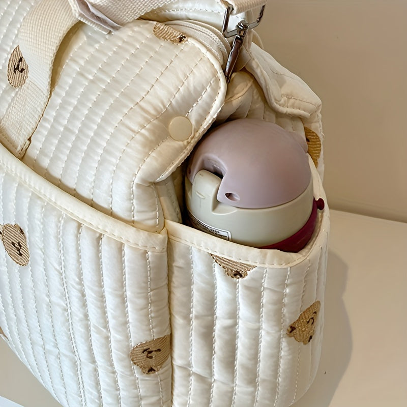 Large Quilted Diaper Bag with Stroller Straps and Changing Mat for Women