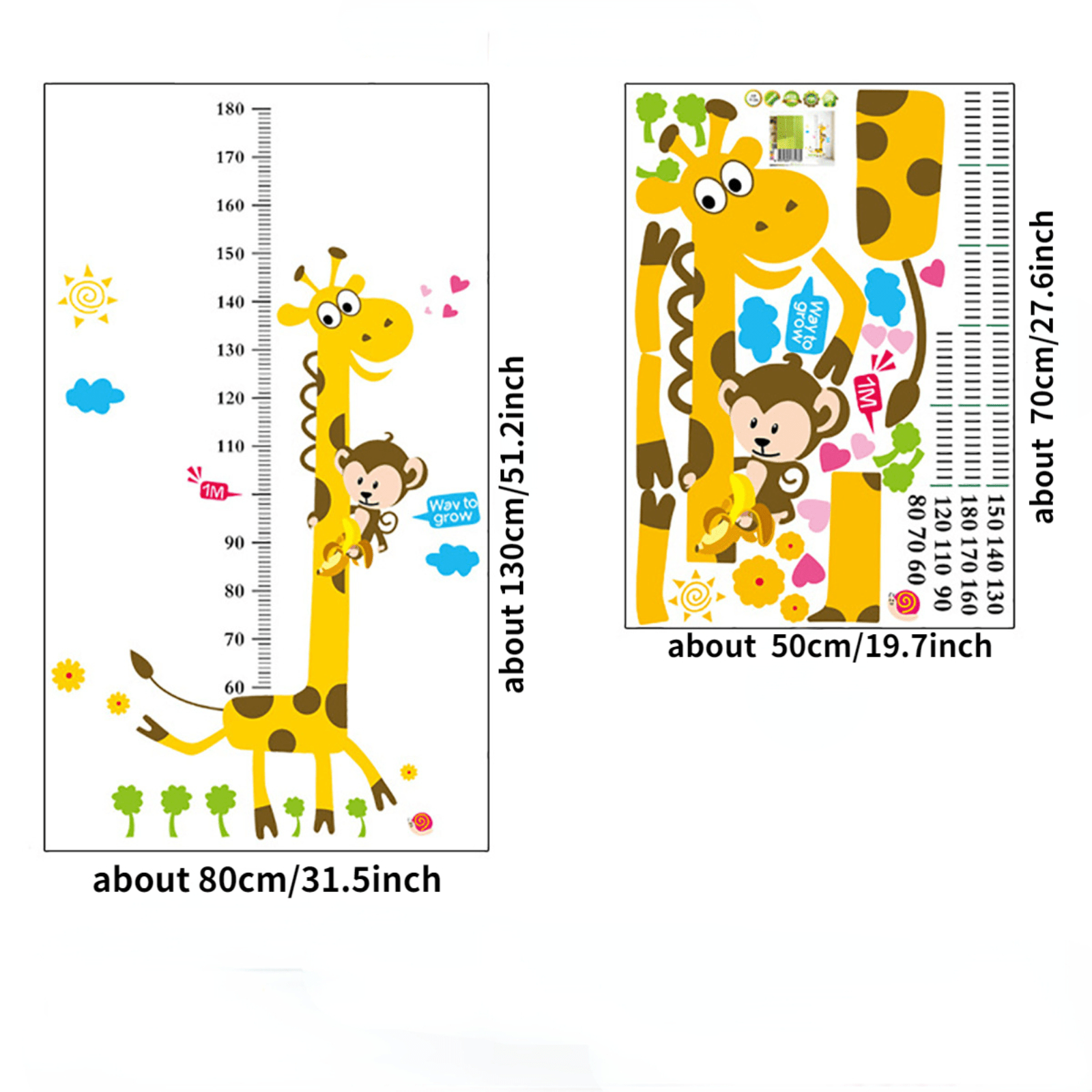 Animal Height Growth Chart Wall Sticker Giraffe Measurement Scale for Living Room Bedroom Decor