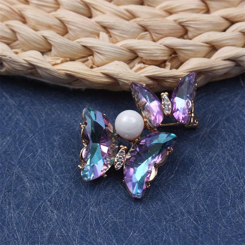 Butterfly Brooch Pin with Rhinestones and Pearl for Clothing Bags Hats Jewelry