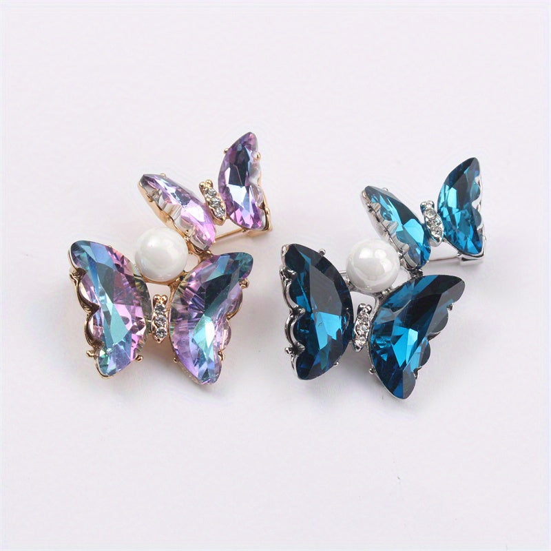 Butterfly Brooch Pin with Rhinestones and Pearl for Clothing Bags Hats Jewelry