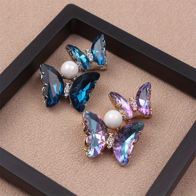 Butterfly Brooch Pin with Rhinestones and Pearl for Clothing Bags Hats Jewelry