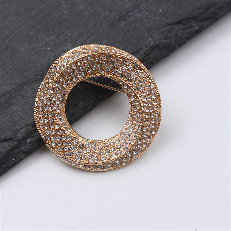 Elegant Geometric Bird's Nest Brooch Rhinestone Enamel Alloy Pin for Women