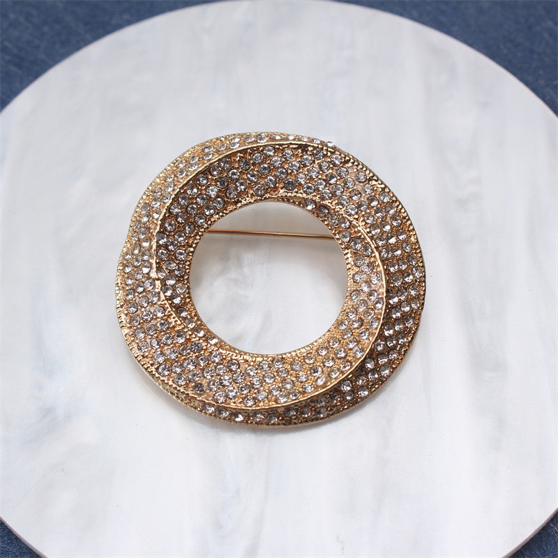 Elegant Geometric Bird's Nest Brooch Rhinestone Enamel Alloy Pin for Women