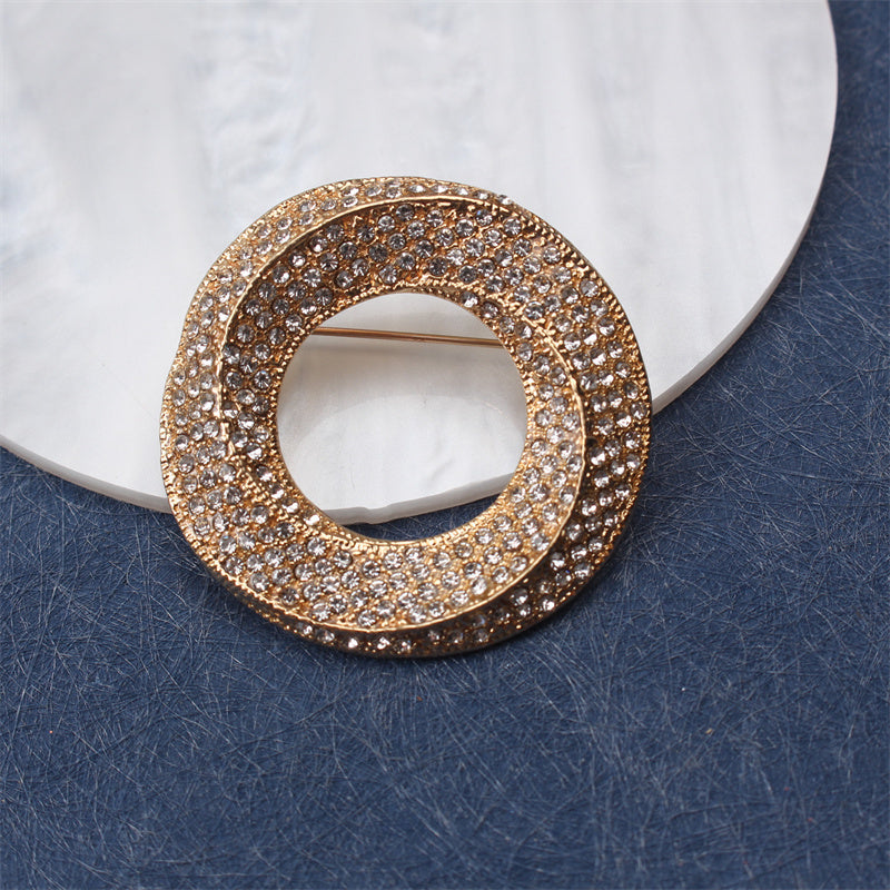 Elegant Geometric Bird's Nest Brooch Rhinestone Enamel Alloy Pin for Women