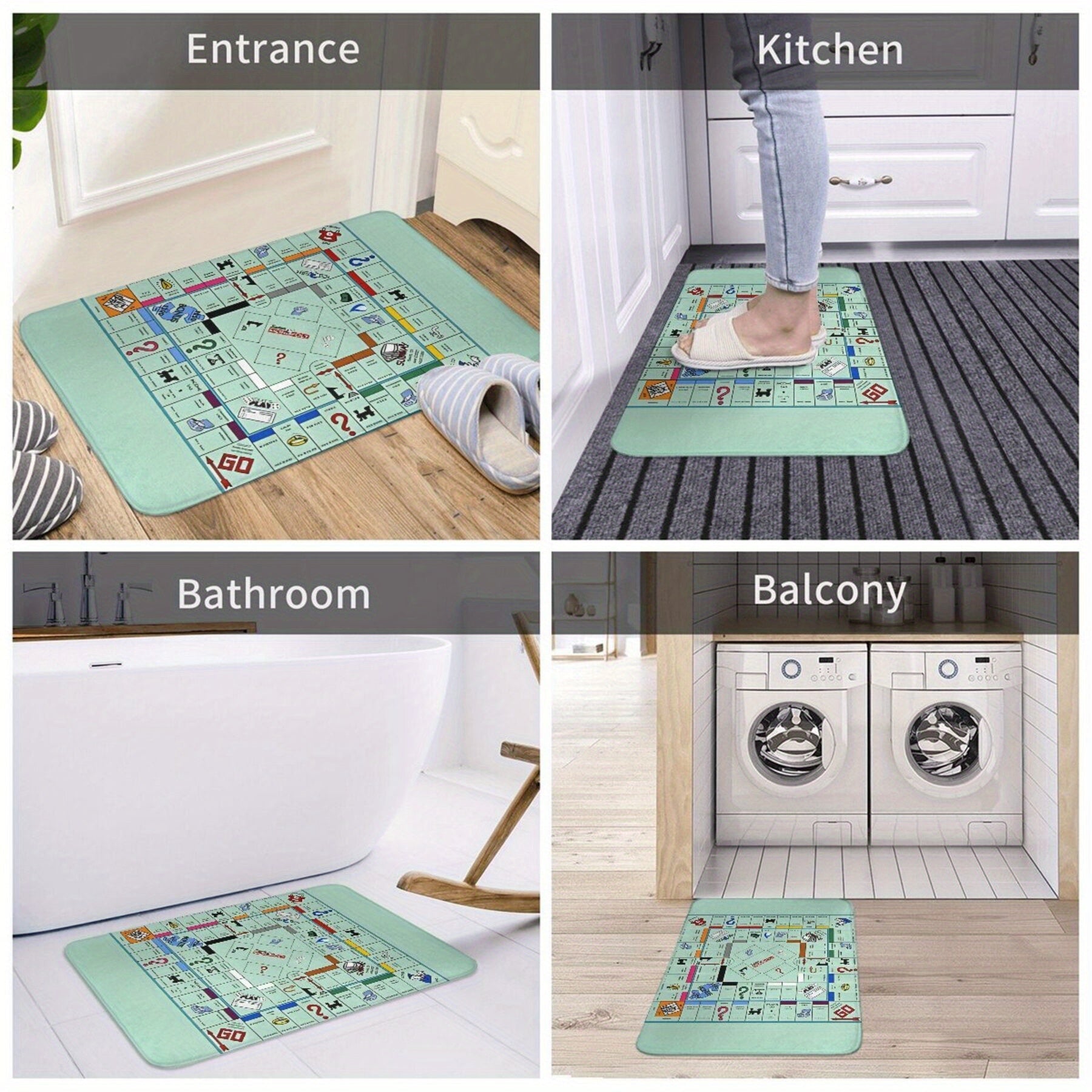 Anti-Slip Board Game Doormat Polyester Rug for Living Room Bedroom Hallway